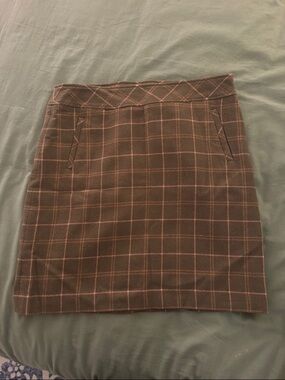 Talbots Brown Plaid Mini Skirt with Pink Windowpane